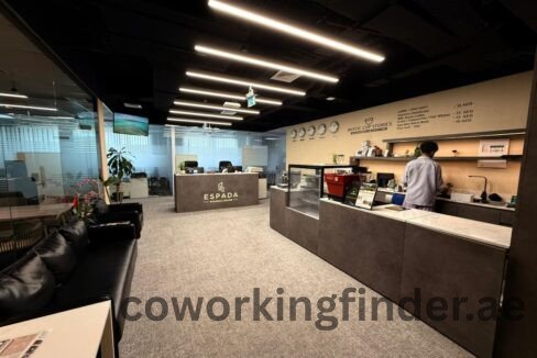 Event stage in Dubai coworking space for presentations