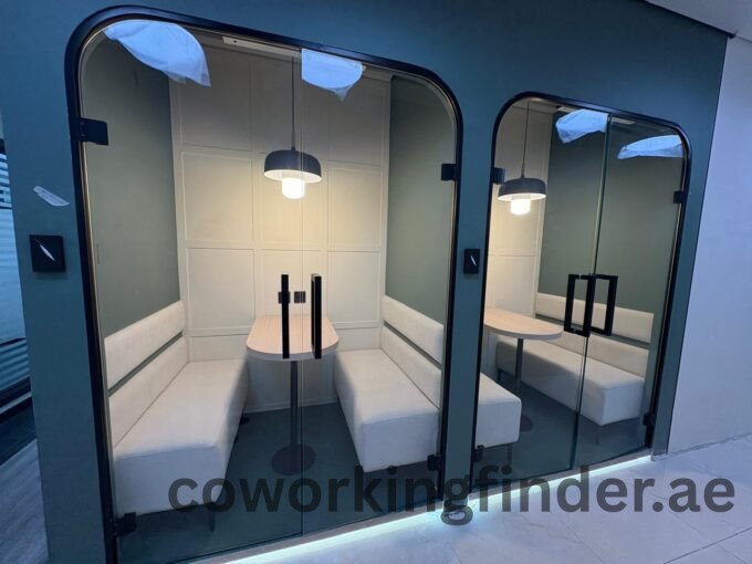 Modern lounge area in Dubai coworking with stylish furniture