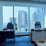 Open coworking space in Dubai with panoramic city views
