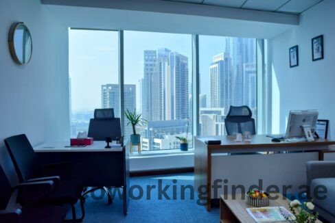 Open coworking space in Dubai with panoramic city views