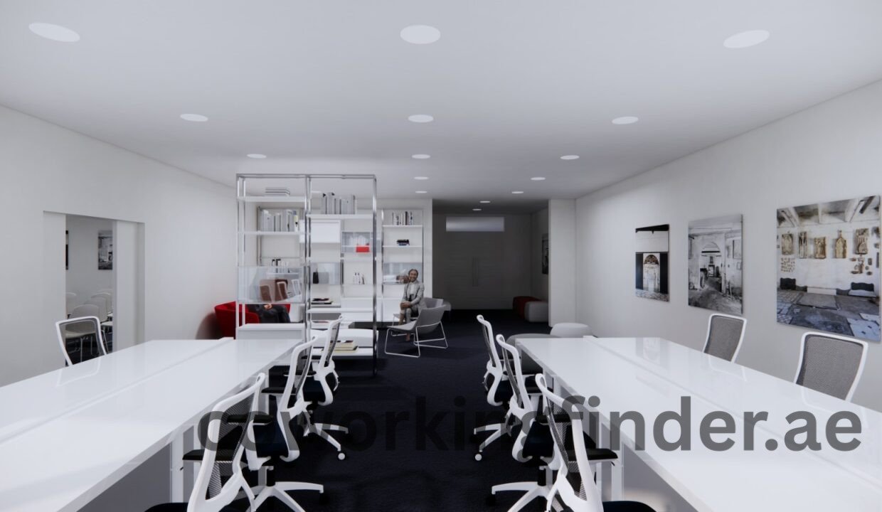 Coworking space in Dubai decorated with artificial plants