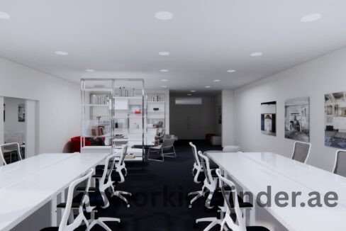 Coworking space in Dubai decorated with artificial plants