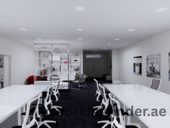 Coworking space in Dubai decorated with artificial plants