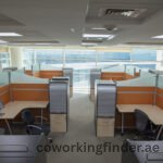 Map location pin over a Downtown Dubai business district