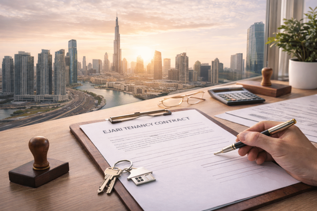 Is Ejari mandatory for free zone company in Dubai tenancy contract office workspace Dubai skyline