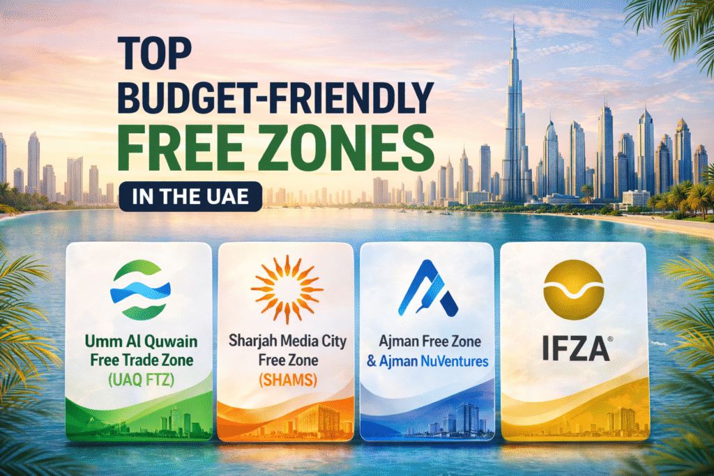Top budget friendly free zones in the UAE including UAQ FTZ SHAMS Ajman Free Zone and IFZA
