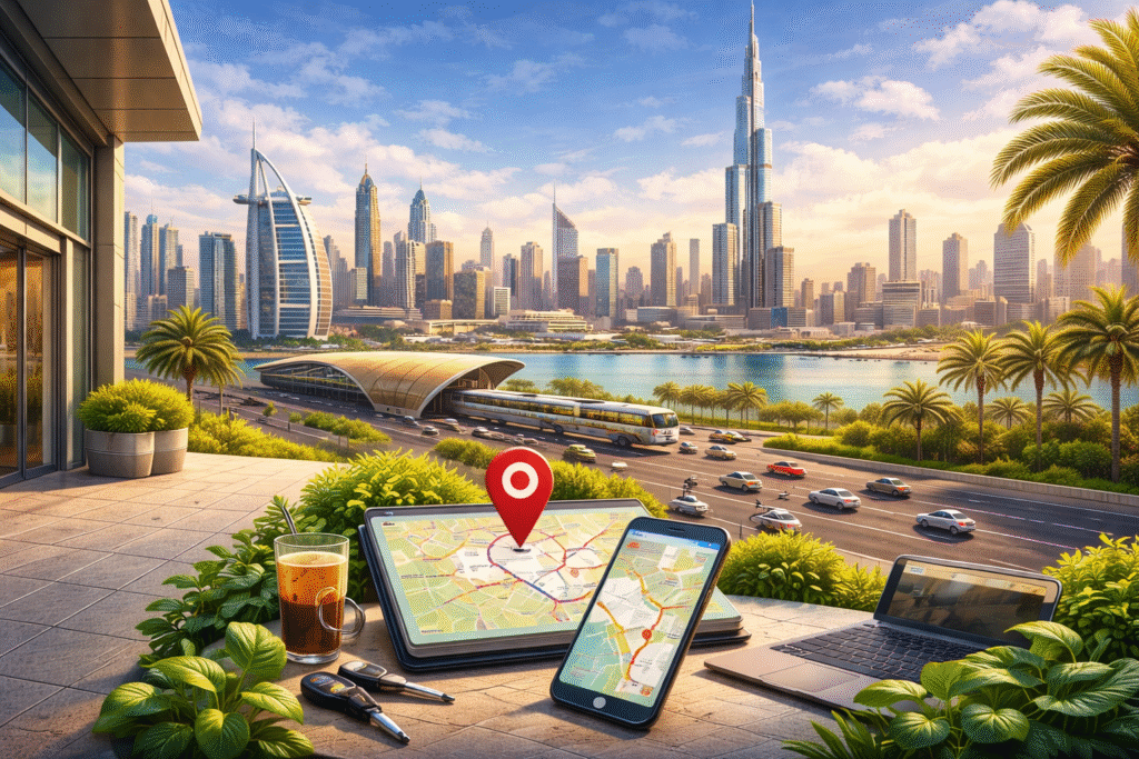 Office location and accessibility in Dubai with metro connectivity and road network