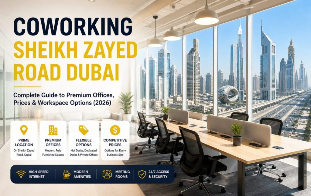 Modern coworking space on Sheikh Zayed Road Dubai with premium offices and flexible workspaces