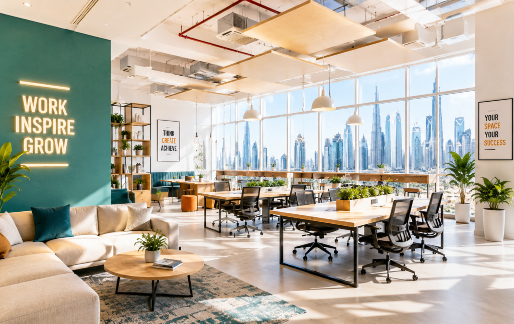 coworking spaces UAE flexible shared offices modern workspaces Dubai Abu Dhabi Sharjah