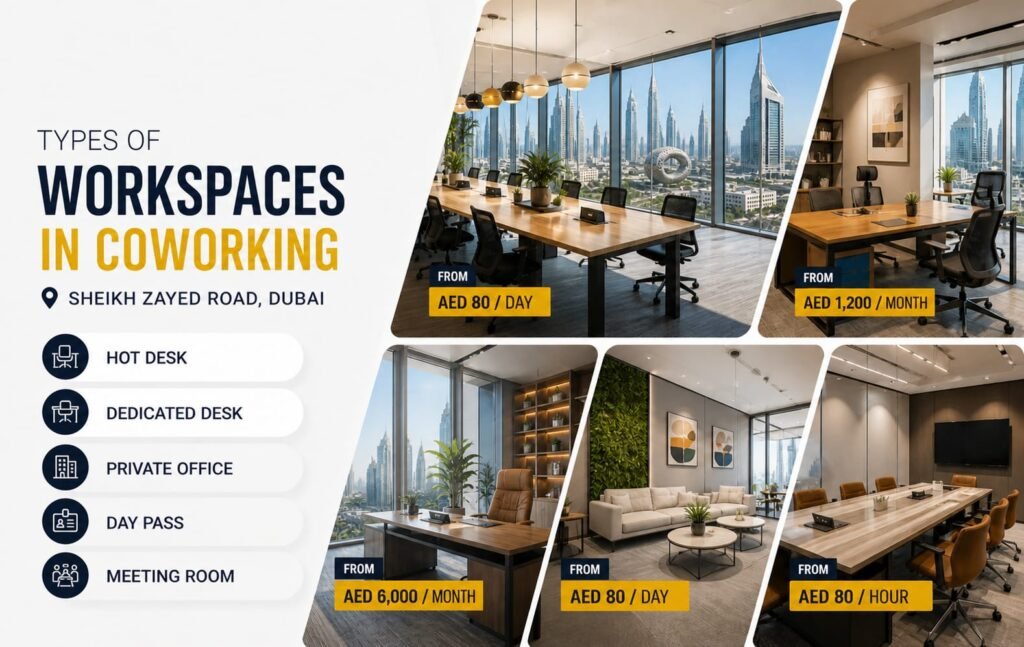 Cost of coworking Sheikh Zayed Road Dubai with flexible office pricing and premium workspace options
