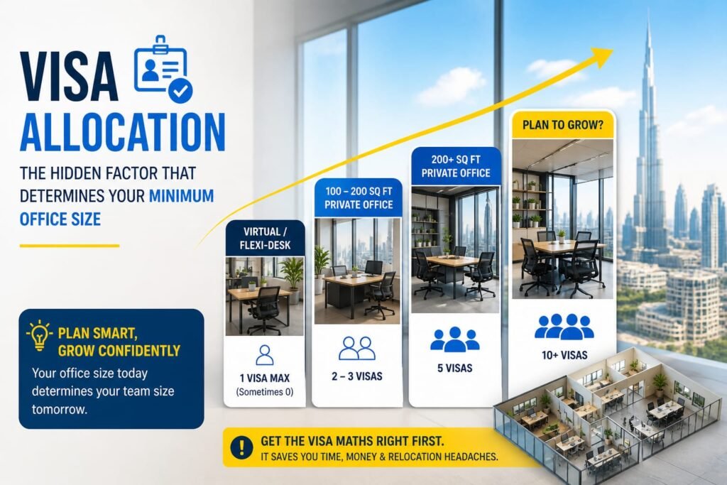 Dubai office visa allocation rules determining minimum office size for business setup UAE