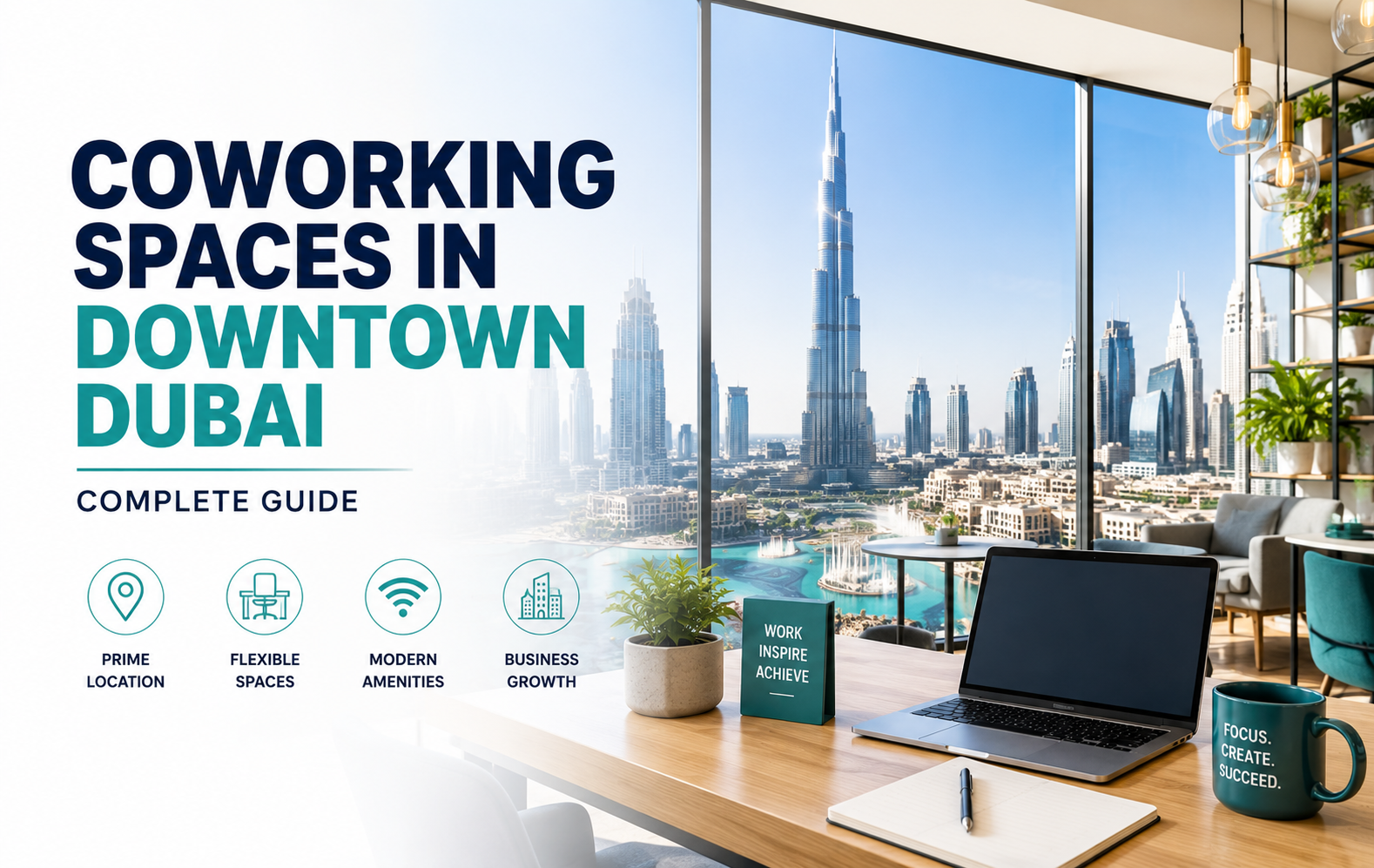 Coworking spaces in Downtown Dubai with modern workspaces and panoramic Burj Khalifa skyline views.