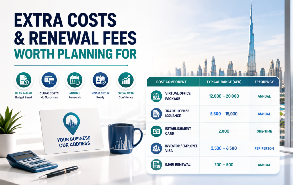 Virtual Office Dubai Extra Costs & Renewal Fees | 2026 Guide
