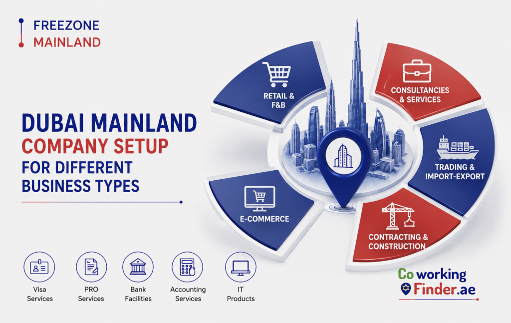 Dubai mainland company setup for retail, F&B, consultancy, trading, construction, and e-commerce businesses