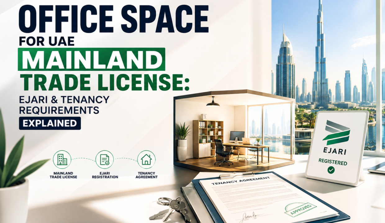 Office space for UAE mainland trade license with Ejari registration and tenancy agreement requirements explained