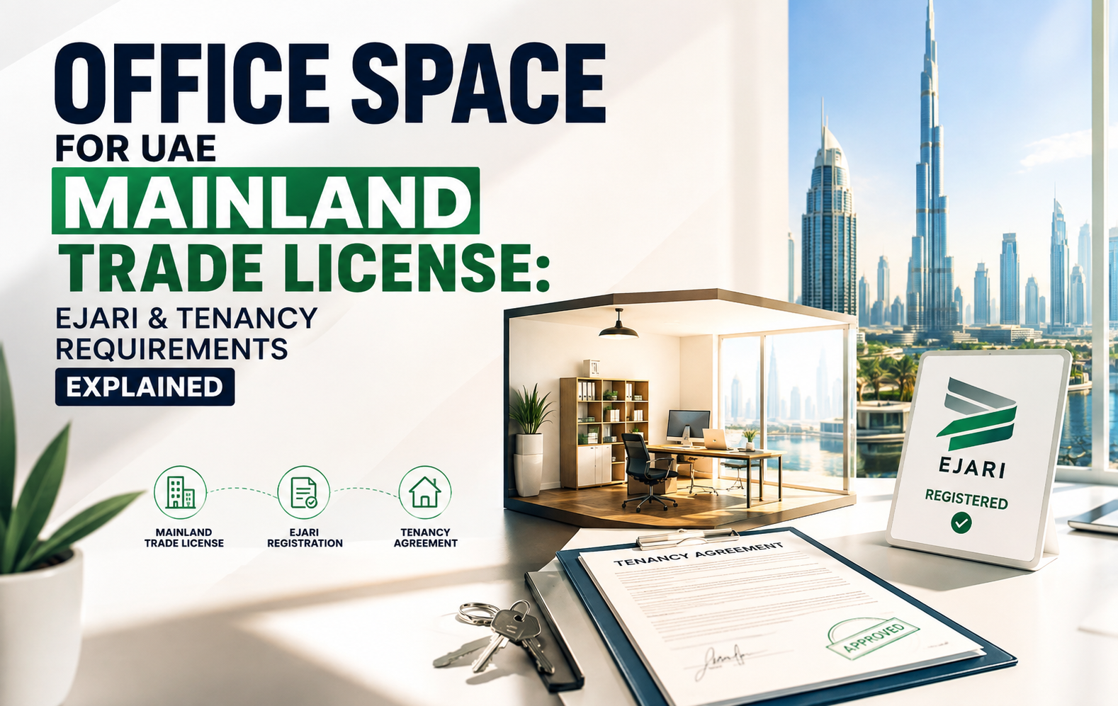 Office space for UAE mainland trade license with Ejari registration and tenancy agreement requirements explained