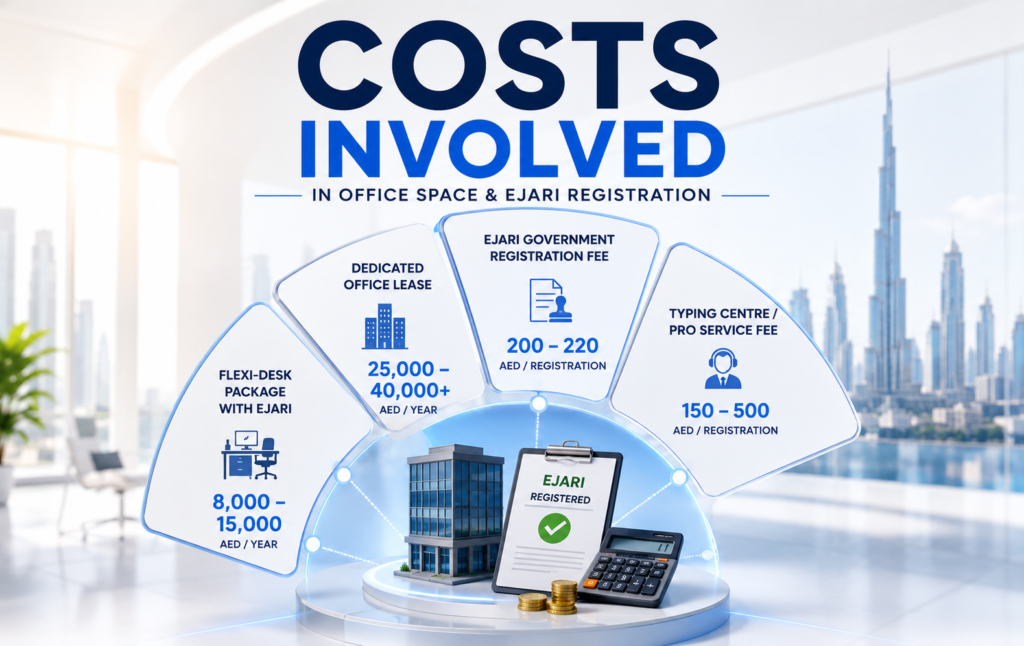 Costs involved in UAE office space and Ejari registration for mainland trade license compliance