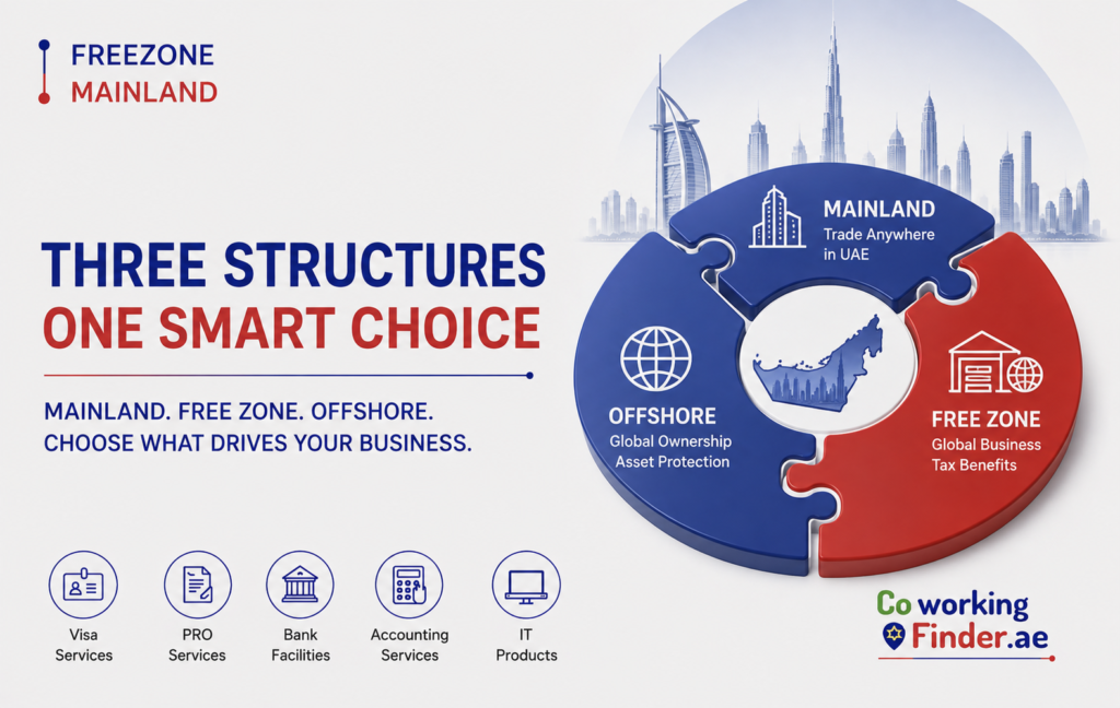 Mainland, Free Zone, and Offshore company structures for UAE business formation