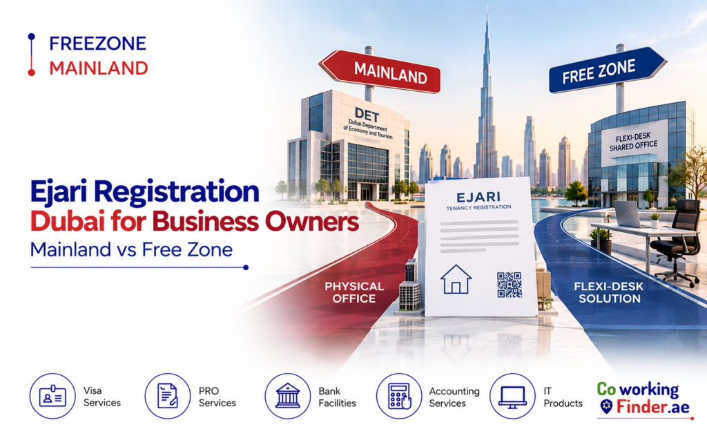 Ejari Registration Dubai for business owners comparing mainland and free zone offices