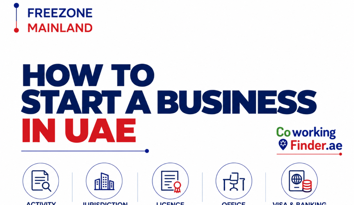 How to start a business in UAE with free zone, mainland, licence, office, visa and banking steps